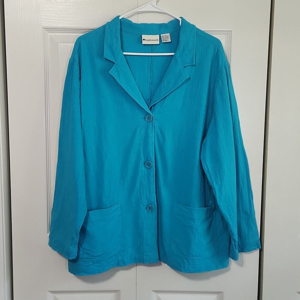Appleseed's Women's Blue‎ Blazer Size 1X Collared Button Front Long Sleeve